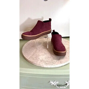 Toms Womens Berry red Round Toe Hi-Top Suede Paxton Leather Slip-on Shoes Size 8